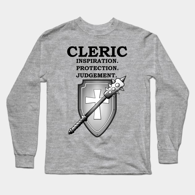 INSPIRATION. PROTECTION. JUDGEMENT. CLERIC Meme RPG 5E Class Long Sleeve T-Shirt by rayrayray90